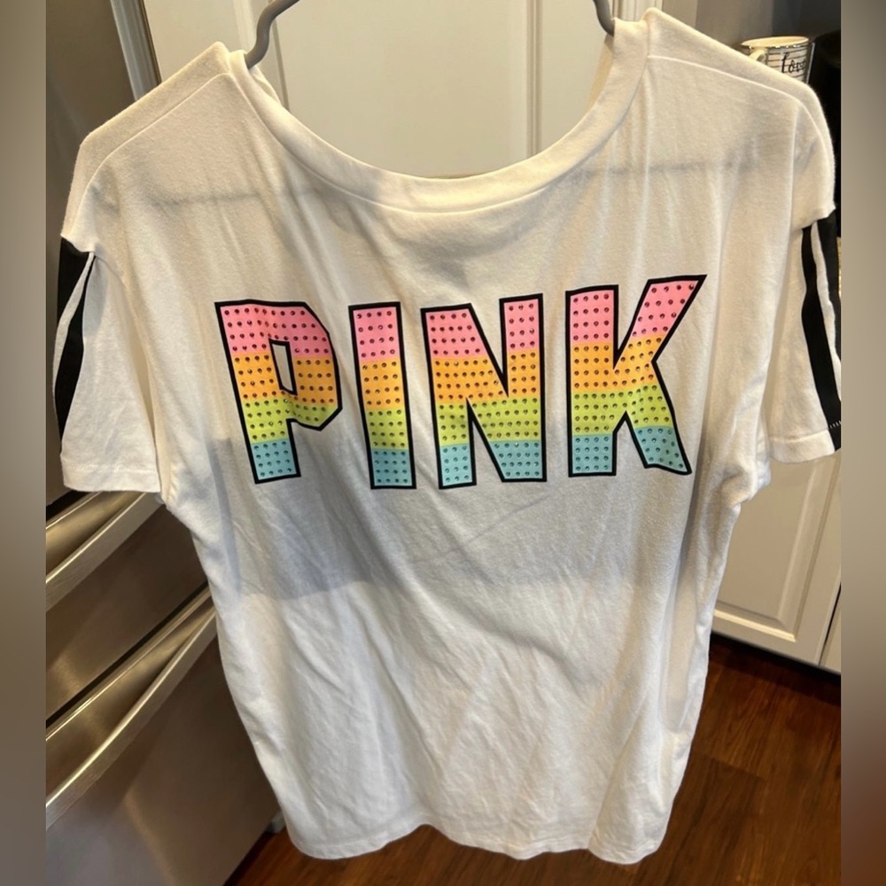 VS PINK Rainbow Bling Short Sleeve Shirt Small